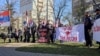 Nekoliko desetaka pripadnika proruskih organizacija na skupu podrške invaziji Rusije na Ukrajinu, 12. marta 2022; Banja Luka, BiH. 