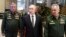Од лево кон десно - Началникот на Руската армија Валери Герасимов, претседателот Владимир Путин и министерот за одбрана Сергеј Шојгу