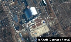 A Maxar Technologies műholdfelvétele a csernobili atomerőműről 2022. március 10-én.