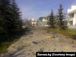 The aftermath of the bomb attack on the Chinese Embassy in Bishkek on August 30.