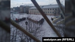 Students of a Russian school in Gyumri, Armenia, line up to make the letter Z, a symbol of support for Russia’s invasion of Ukraine.