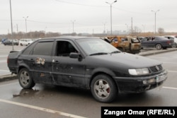 The car in which 4-year-old Aikorkem Meldekhan was riding in when she was shot dead in Almaty