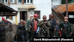 Miners leaving the Mindeli coal mine in Tkibuli, a town in central Georgia, in July 2018.