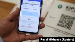На экране смартфона — мобильное приложение Ashyq пользователя с «синим», нейтральным статусом 