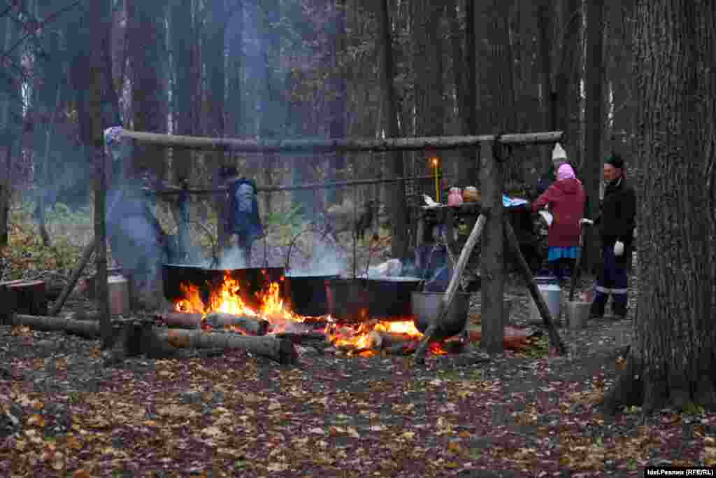 Cauldrons for the meat of sacrificial animals in the sacred grove.&nbsp; The Mari are a Finnic ethnic minority of some 350,000 people in central Russia. Many practice a unique, pre-Christian religion that is closely linked to nature.