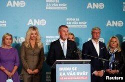 Češki premijer i lider stranke ANO Andrej Babiš na konferenciji za novinare u izbornom štabu stranke nakon parlamentarnih izbora u zemlji u Pragu, Češka Republika, 9. oktobra 2021.