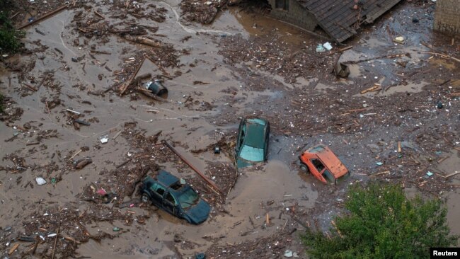 Поглед со дрон на поплавената област во Долна Јабланица, Босна и Херцеговина, 6 октомври 2024