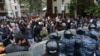 Armenia - Riot police confront protesters blocking a street in downtown Yerevan, 21 April 2018.