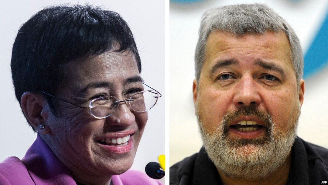 Maria Ressa (left) and Dmitry Muratov were joint winners of the Nobel Peace Prize in 2021. (composite file photo)