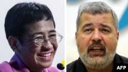 Maria Ressa (left) and Dmitry Muratov were joint winners of the Nobel Peace Prize in 2021. (composite file photo)