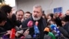 Dmitry Muratov speaks to the media in Moscow after winning the Peace Prize on October 8.