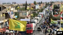 Tankers carrying Iranian fuel arrive in Hermel in Lebanon's eastern Bekaa Valley in September 2021.