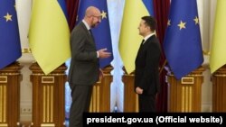 Шарль Мішель (ліворуч) під час візиту до Києва, жовтень 2021 року