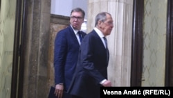 Ruski ministar spoljnih poslova Sergej Lavrov i predsjednik Srbije Aleksandar Vučić na sastanku u Beogradu, 10. oktobra 2021.