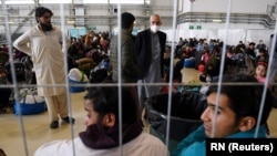 Afghan refugees await processing processed at Ramstein Air Base in Germany on September 8.
