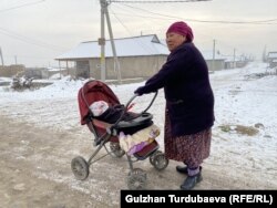 Алтын Казык жаңы конушунун тургуну небересин сүйрөп жүрөт. Бул жерде жашагандар балдар арасында аллергия, бронхит ж.б. дем алуу органдарынын илдеттери көп катталып жатканын айтышты.