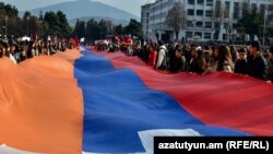 Nagorno-Karabakh - Thousands of Karabakh Armenians demonstrate in Stepanakert, December 25, 2022.