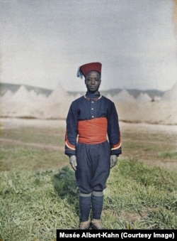A Senegalese sniper without his weapon in Fez, Morocco, in 1913.
