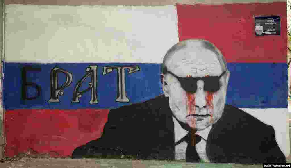 On May 7, the word &quot;brother&quot; was partly restored and sunglasses added to the &quot;bloody&quot; portrait of Putin.&nbsp;