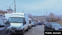 Cars stuck on a road connecting Armenia and Nagorno-Karabakh, December 13, 2022.