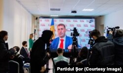 Ilan Şor, în timpul unei conferinței online cu jurnaliștii de la Chișinău.