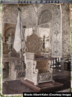 Iran’s Naderi Throne photographed in the Golestan Palace in Tehran in 1927. The jewel-encrusted throne is around 300 years old and was last used during the coronation of Shah Mohammad Reza Pahlavi in 1967. It is currently in storage.