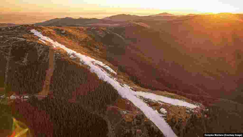 A ski slope created with snow machines near a ski resort in Romania&rsquo;s western Hunedoara County. The image was published by the Complex Montana ski resort on January 1.&nbsp;