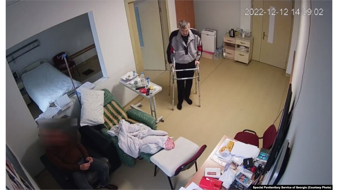 A screengrab from a video released by Georgia's penitentiary service, showing Mikheil Saakashvili at a medical clinic in December.