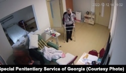 A screengrab from a video released by Georgia's penitentiary service, showing Mikheil Saakashvili at a medical clinic in December.