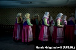 At the cultural center in Gorelovka, the Dukhobors gather to pray.