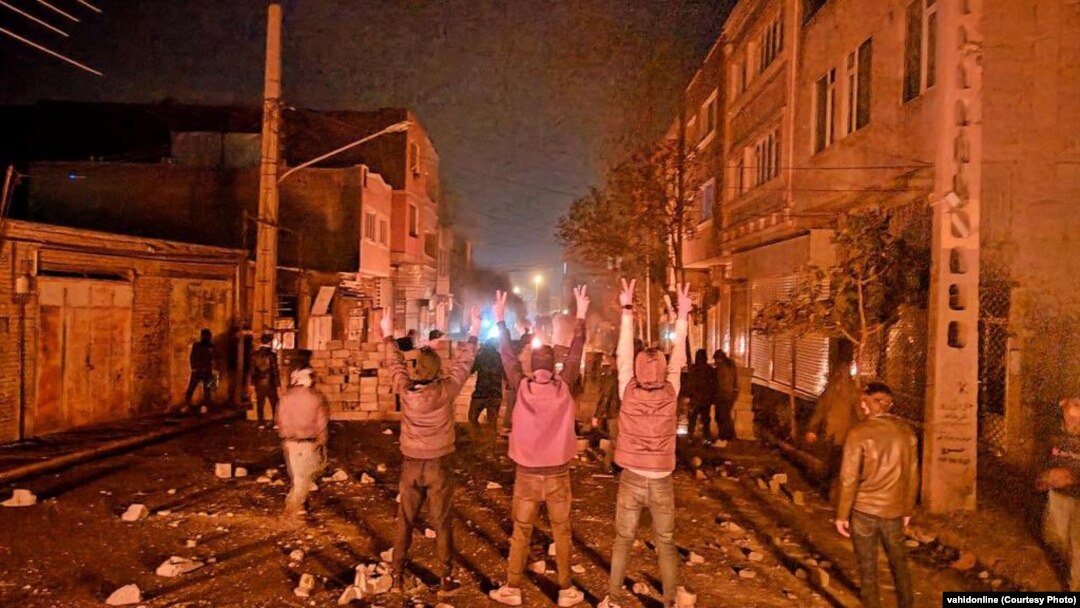 Protesters lit fires in several areas of Mahabad on January 2 while also blocking streets and chanting anti-government slogans. (file photo)