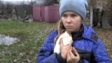Little girl with her pet guinea pig in her arms in Makiyivka in the Luhansk region