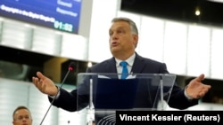 Orbán Viktor miniszterelnök Strasbourgban az Európai Parlament ülésén 2018. szeptember 11-én