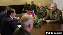 Russia - Russian Defense Minister Sergei Shoigu meets with his Armenian counterpart Suren Papikian in Moscow, December 9, 2022.