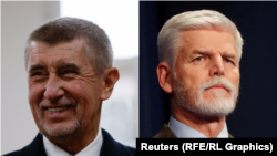 Поранешниот чешки премиер Андреј Бабиш (Л) и пензионираниот генерал на НАТО Петр Павел (Д) во вториот круг од претседателските избори во Чешка