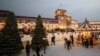 Armenia - The main government building in Yerevan's Republic Square decorated and illuminated by Christmas lights, December 7, 2022.