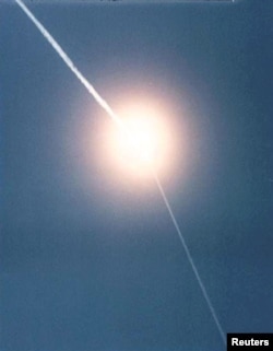 A Patriot missile impacting a dummy target during a test in the U.S. in 2000.