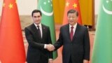 CHINA -- Chinese President Xi Jinping and Turkmen President Serdar Berdymukhamedov shake hands at the Great Hall of the People in Beijing, China January 6, 2023.