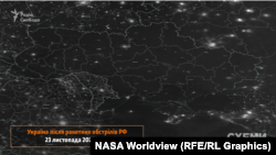 Такий вигляд мав блекаут в Україні після атаки Росії 23 листопада 2022 року. Знімок: NASA Worldview
