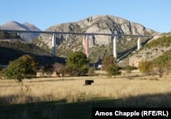 A bridge of a highway project in Montenegro just north of Podgorica that was built by Chinese companies and financed by a Chinese-state loan. The venture cost $1 billion and put the Balkan country into debt distress in 2021.