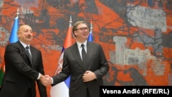 Predsednik Azerbejdžana Ilham Alijev i predsednik Srbije Aleksandar Vučić u Beogradu, 23. novembra 2022.