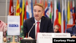 OSCE Ambassador Michael Carpenter said Russia would use such an incident -- known as a false flag attack -- to justify further attacks against civilian ships in the Black Sea. (file photo)