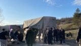 Barricades in front of the Merdare border crossing between Serbia and Kosovo