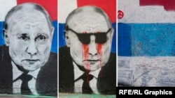 Scurta și colorata viață a unui portret al lui Putin pe un zid de la Belgrad
