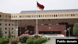 Armenia- The main entrance to the building of the Armenian Defense Ministry, Yerevan.