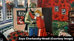 Картина на Зоя Черкаски-Ннади, която изобразява сцена от войната в Украйна.
