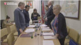 Members of the Moscow's Krasnoselsk municipal assembly hold moment of silence for victims of Russian invasion of the Ukraine