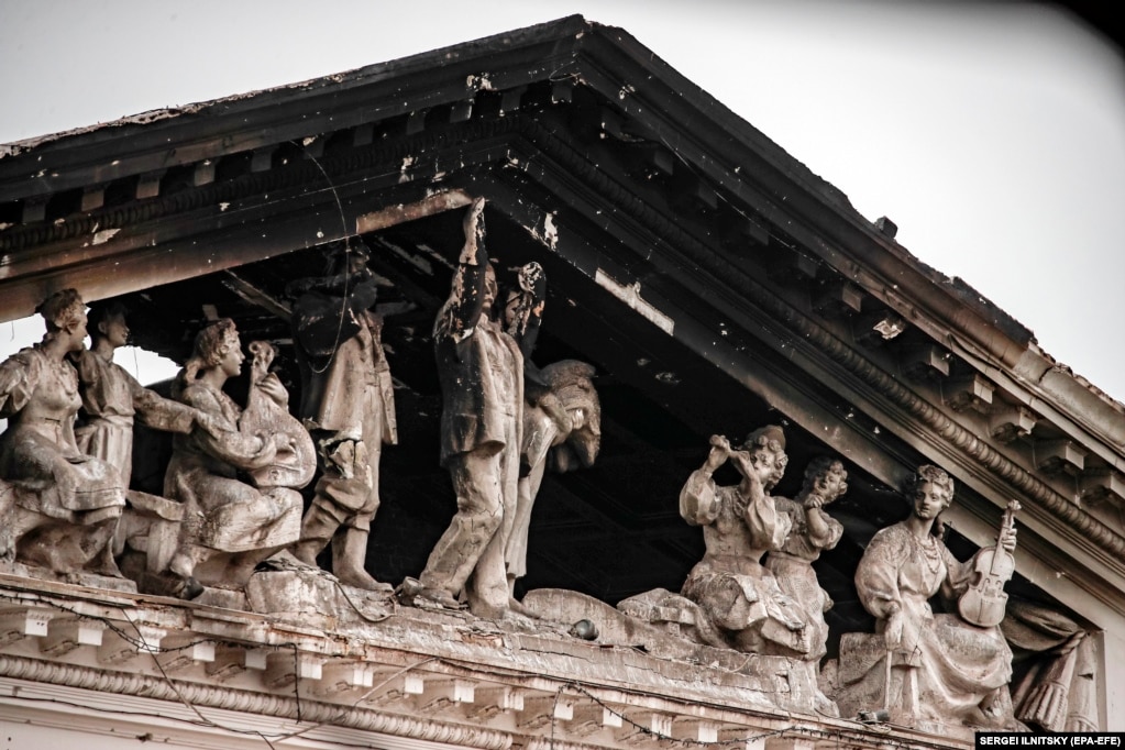 The Donetsk Regional Drama Theater in Mariupol, built in 1960, was mostly destroyed by a Russian strike on March 16. Ukrainian civilians were sheltering there and local officials say that about 300 people died in the attack.&nbsp;