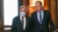 Russian Foreign Minister Sergei Lavrov (right) welcomes UN Secretary-General Antonio Guterres for talks in Moscow on April 26.