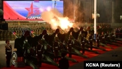 North Korean troops perform a gun salute during a parade to mark the 90th anniversary of the founding of the Korean People's Revolutionary Army in Pyongyang in April.